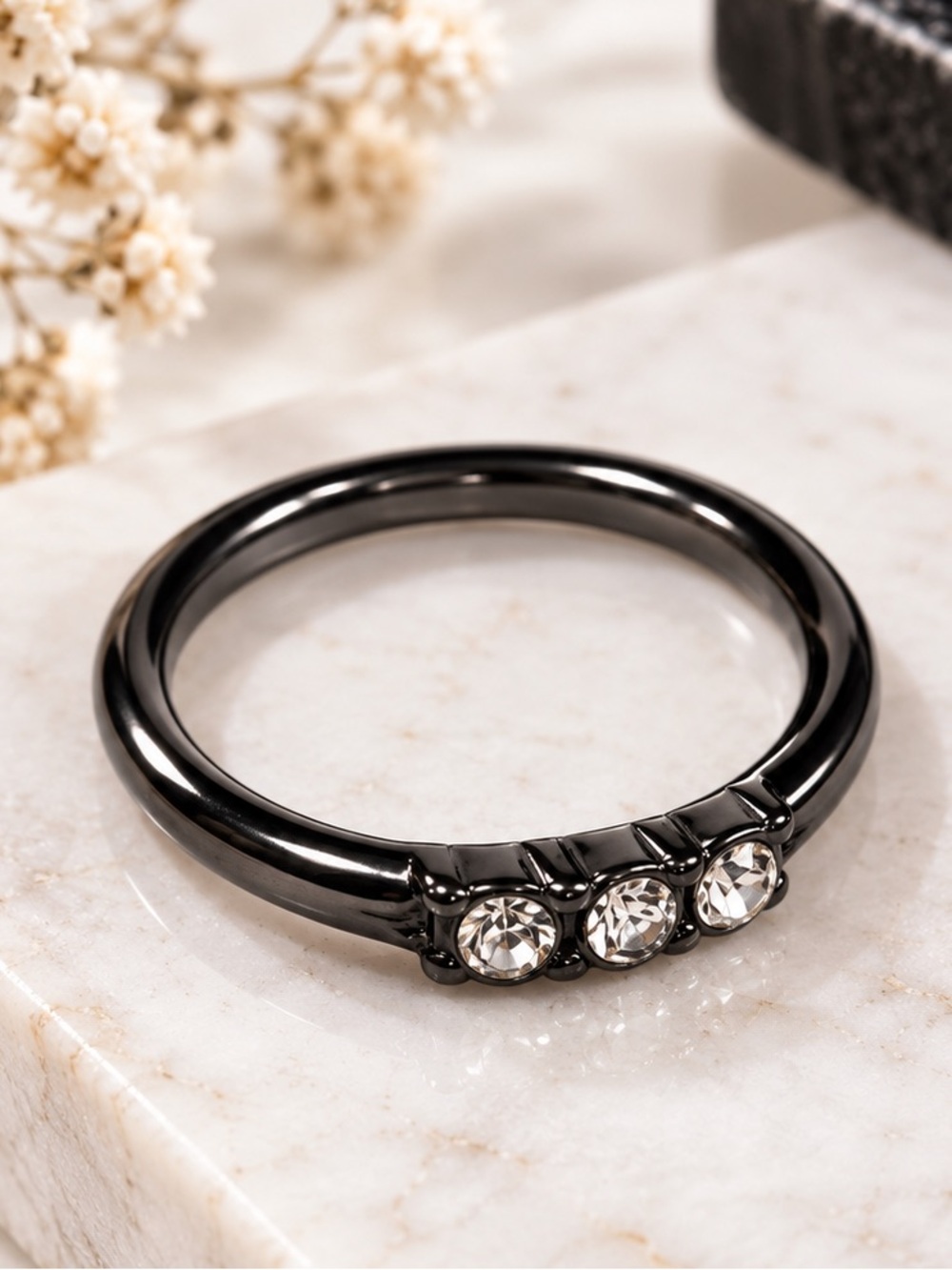NEW - Gunmetal & Rhinestone Punk Rock Goth Glam Ring - Size 6